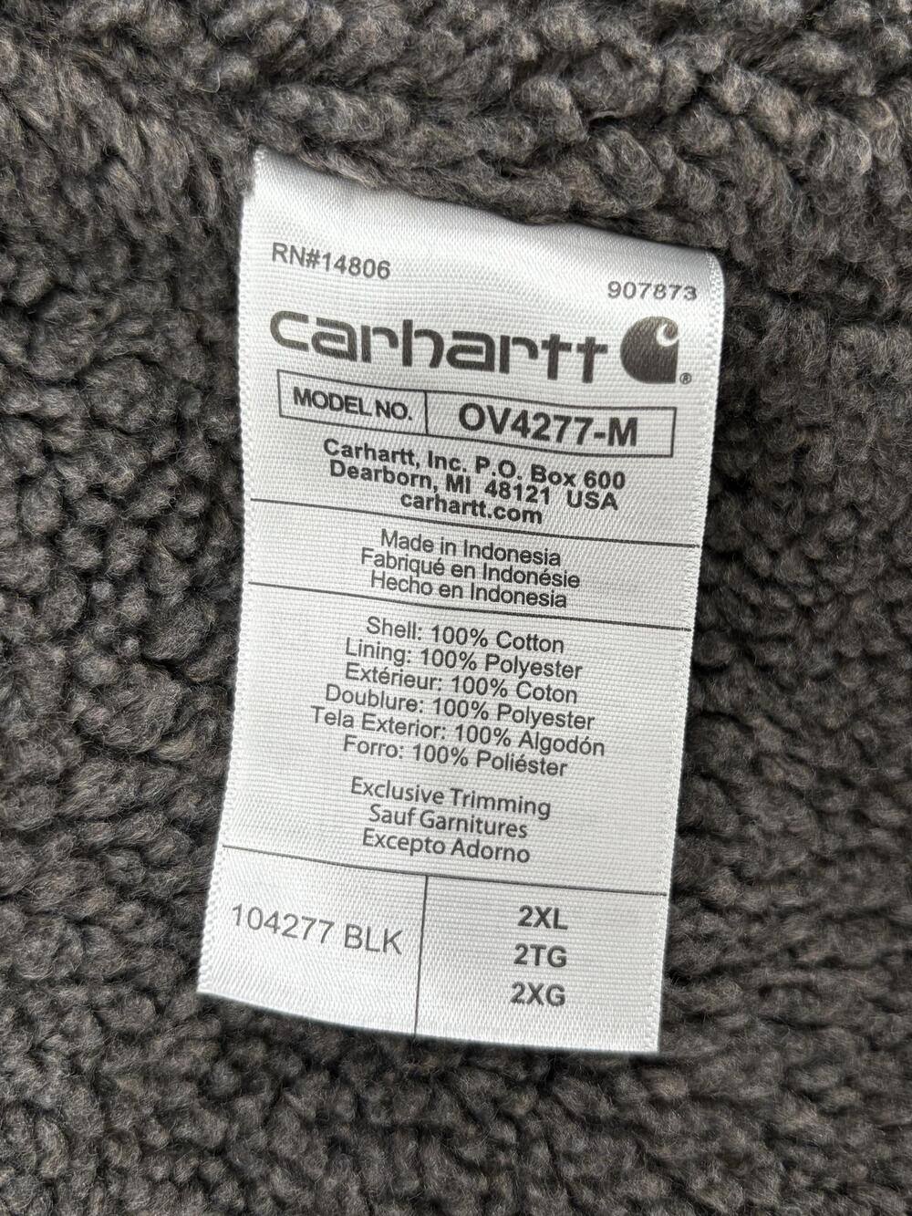 Carhartt Vest Mens 2XL Black Lined Insulated Canvas Workwear Full Zip OV4277-M - Picture 7 of 10
